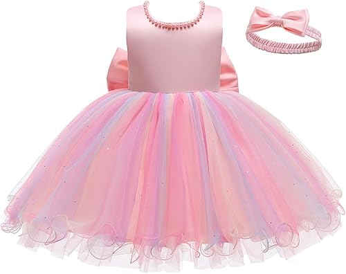 Miniatura 4 de LZH - Vestido de bebé para niñas con volante, encaje, espalda descubierta y lazo - Incluye accesorio para la cabeza - Vestido con flores para