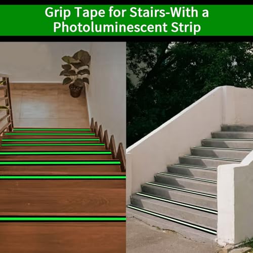 Image of Glow in Dark Anti Slip Tape, 2 inch x50FT Heavy Duty Waterproof Safety Grip Tape for Stairs, Pool, Bathroom - Black & Glow Stripe Indoor /Outdoor Multi-Purpose Traction Tape