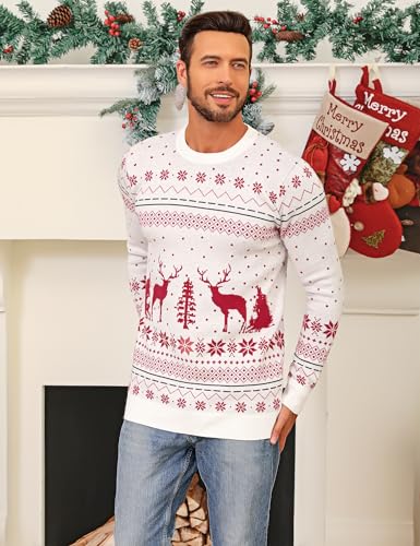 Image of Aiboria Matching Family Ugly Christmas Reindeer Snowflakes Sweater Pullover for Women /Men /Boys /Girls