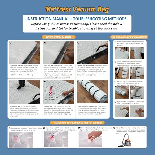 Image of (Queen /Full /Full-XL) Mattress Vacuum Bag for Moving /Storage-Compress Mattress by 80%, Vacuum Seal Mattress Bag, Leakproof & Sealable Vacuum Bag for Mattress, Mattress Moving Bag Zipper (Blue Zip)