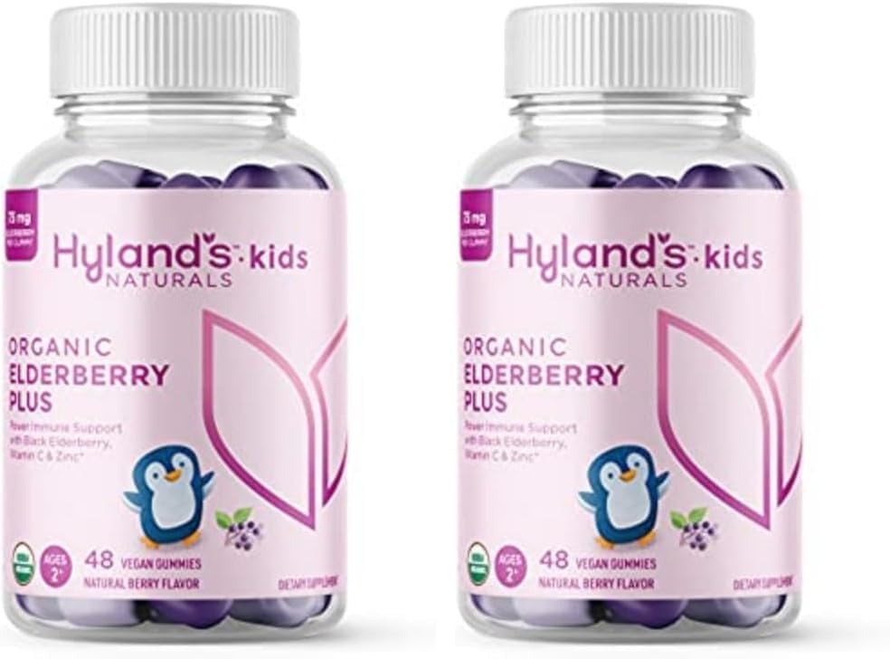 Hyland's Kids Organic Elderberry Plus Gummies, Organic Black Elderberry with ZINC and Vitamin C, Immune Support for Children, 48 Vegan Gummies (Pack of 2)
