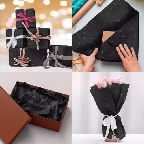 Image of 120 Sheets Black Glitter Tissue Paper, 14x20 Inch Glitter Art Tissue Paper for Gift Bags, Gift Wrap Supplies Bulk for Weddings, Birthday Parties, Crafts & Decoration (Black)