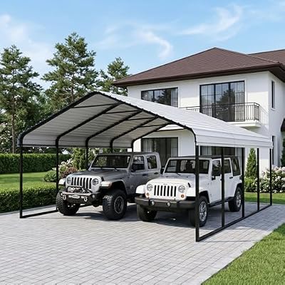 RITERYIFER 20x20FT Carport - Heavy Duty Canopy with Reinforced Galvanized Steel Frame & Roof, All-Weather Metal Car Port for 2 Cars, Boats, Tractors, Pickup Trucks or Party Shelter,White