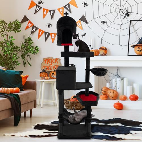Árbol para gatos estilo gótico de 83 pulgadas con rascadores y camas miniatura 3