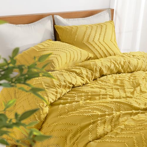 Image of Litanika Boho King Comforter Set, 3 Pcs Yellow Lightweight Bedding Set