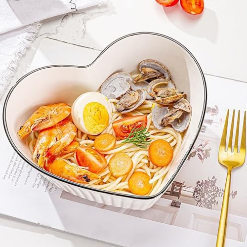 Image of Heart-Shaped Ceramic Bowls - Set of 3, Microwave Safe, Multi-Purpose Bowls for Soup, Rice, Noodles, and Fruits, Durable and Elegant Design for Home Kitchen or Restaurant Use