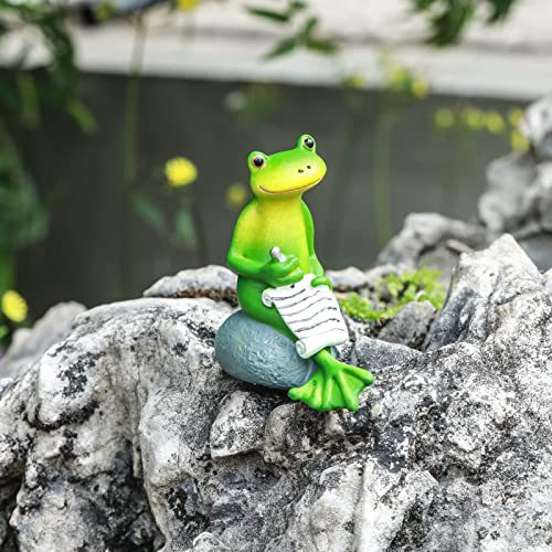 Jy.cozy Miniature Garden Frog Figurines - Writing Letters Little Frog Statue, Tiny Resin Frog Sculpture Outdoor Summer Decorations For Patio Yard Lawn Porch, Ornament Gift #TOP2