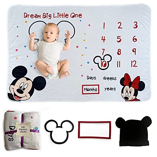 Image of babyly Baby Milestone Blanket with Growth Chart, Hat, and Frames - Perfect for Capturing Memories with Disney's Theme - Unisex 40"x60" Blanket for Baby Girl and Boy