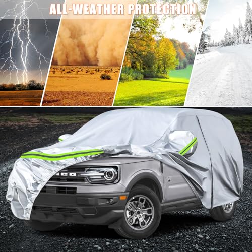 Image of Waterproof Car Covers Replace for 2021-2025 Ford Bronco Sport, 6 Layers Silver All Weather Car Cover with Zipper Door & Windproof Bands for Snow Rain Dust Hail Protection