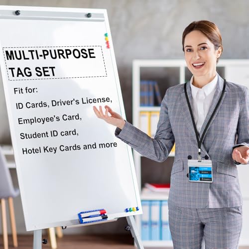 Image of Marspark 100 Sets Clear Name Tags with Lanyard, Lanyards for ID Badges Reusable Strap with ID Holder Plastic Name Badges for Adults Business School Church Conference (Black,Blue)