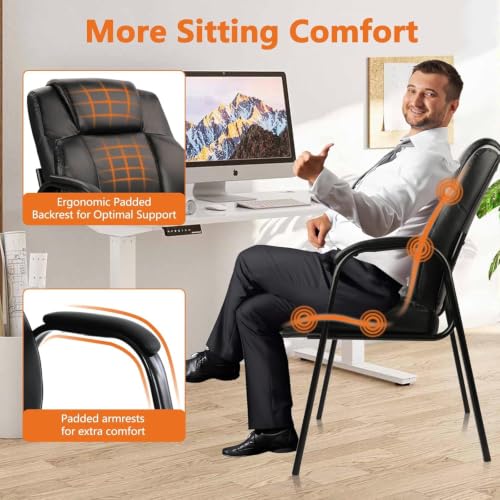 Image of CLATINA Heavy Duty Guest Chair with Padded Armrests, Executive Leather Soft Reception Chair 400lbs Capacity for Office Conference Waiting Meeting Room, Black (6 Pack)