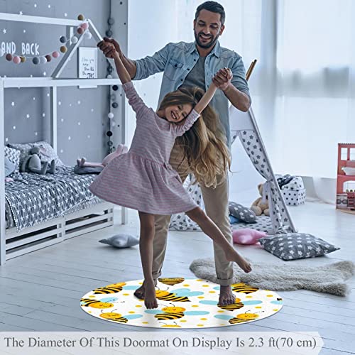Tapis rond abeille de dessin animé 70cm aux finitions soignées et lavable