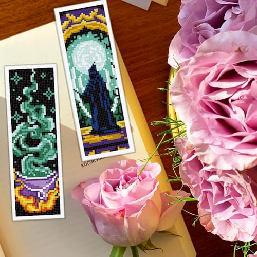 Image of BEUNITONE 6 Pcs Cross Stitch Bookmark Kit for Beginner Magic Stamped Cross Stitch Kit for Adults Printed Embroidery Bookmarks Kits with Instruction for DIY Crafts Book Lovers 8.5''x3''