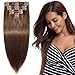 Produktbild Clip in Extensions Echthaar Remy Haarverlängerung für komplette Haare 8 Tressen Doppelt Dicke 50cm-150g(#4 Schokobraun)