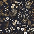 Laatse Dark Floral Wallpaper Peel and Stick 17.5" x 393" Navy Gold Leaf Wallpaper Vinyl Waterproof Self-Adhesive Boho Botanical Wall Paper Navy Blue Decor for Bathroom Bookcase Bedroom Cabinet