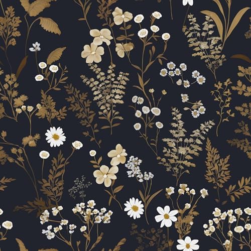 Laatse Floral Leaf Vintage Wallpaper Peel and Stick 17.5"x393", Dark Gold