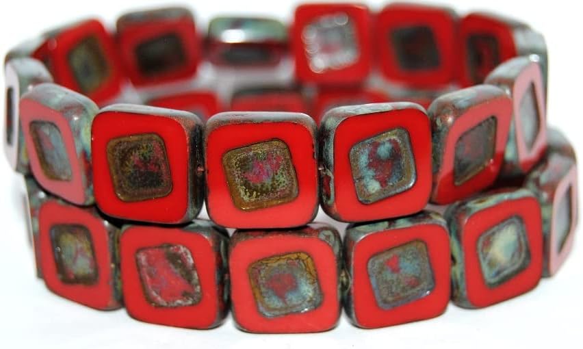 18 pcs Table Cut Square Beads with Turned Square, (17602 43400), Glass, Czech Republic, Size 14 x 14 mm (0.55 x 0.55 in)