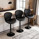 Homixis Bar Stools Set of 3, Adjustable Faux Leather Counter Height Barstools with Footrest, Swivel Bar Chairs 24-32inch for Bar, Kitchen Island, Dining Room,Black