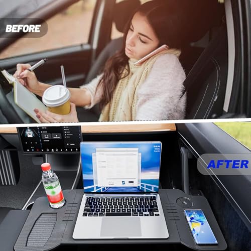 Ronsoile Foldable Car Tray & Car Desk for Laptop, Car Table for Tesla Model Y Model 3, Food Trays Desk for Passenger, Steering Wheel Eating Table, Car Back Seat Tray Table for Travel Work Camping - Image 3