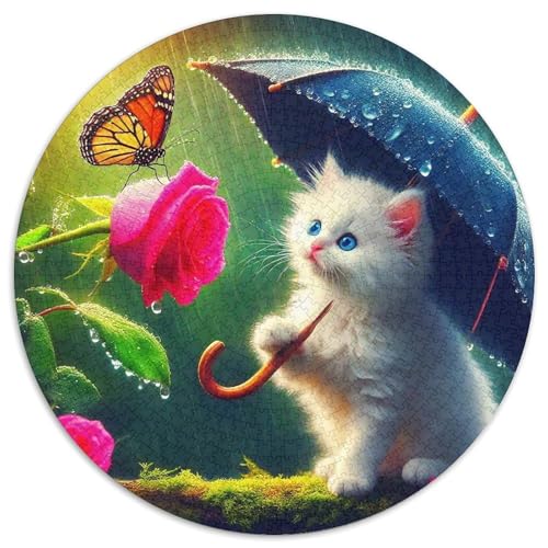 Puzzle redondo de gatito blanco de 1000 piezas para adultos