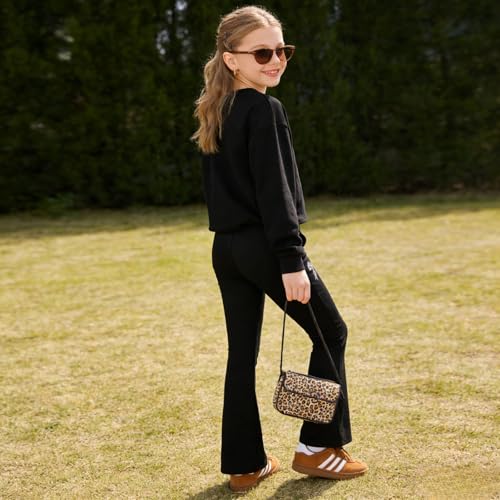 Image of Tween Girls Clothes Long Sleeve Graphic Sweatshirt Top + Bow Knot Pants 2 Piece Outfit Set, Size 7-16Years