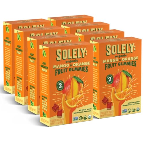 Image of SOLELY - Organic Mango & Orange Whole Fruit Gummies (Pack of 8 Boxes, 5 Bags per Box) - School Snacks - Healthy Snacks for Adults & Kids - Non GMO, Vegan Snacks, Shelf Stable - 40 Bags (3.5 oz)