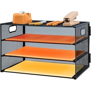 3 Tier Letter Tray Paper Organizer with Handle Desk Paper Organizer Tray, Desktop File Folder sorter Holder for Home Office School