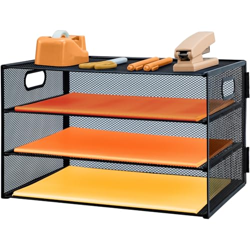 3 Tier Letter Tray Paper Organizer with Handle Desk Paper Organizer Tray, Desktop File Folder sorter Holder for Home Office School