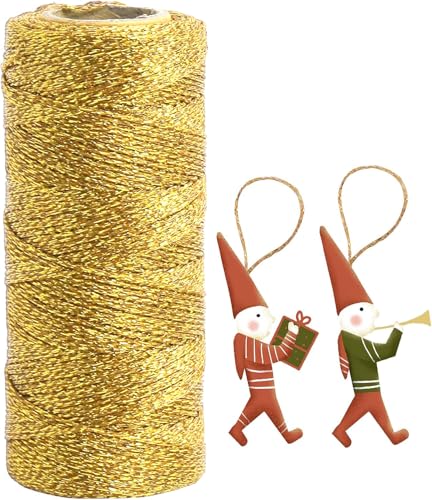 Gold String Twine 658 Feet 1.5mm for Ornaments Christmas String Twine for Gift Wrapping Inelastic Glitter Gold Cording for Crafts Thread Wedding DIY Decoration