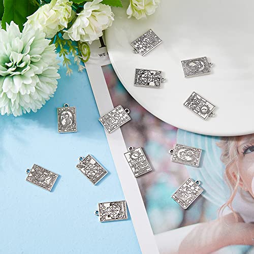 DICOSMETIC 50Pcs 5 Styles Antique Silver Tarot Card Charm Rectangle Wheel Of Fortune/The Lovers/World/Moon/Star Zinc Alloy Dangle for Jewelry Craft Making Hole: 1.8mm - Image 2