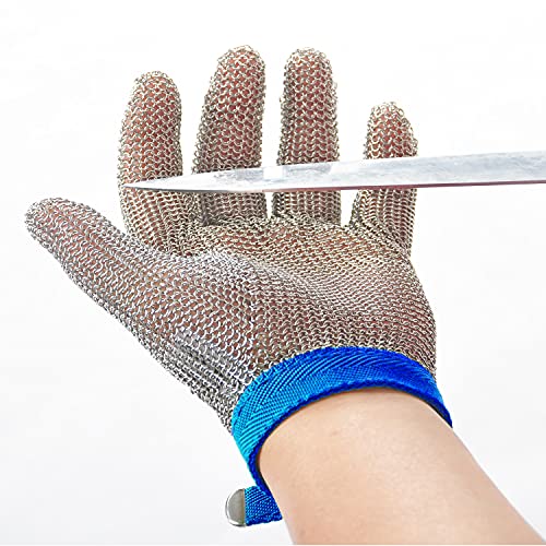 Dowellife Chainmail Glove, Cut Resistant Glove Food Grade, Stainless Steel Mesh Metal Glove Knife Cutting Glove for Butcher, Oyster Shucking Kitchen Mandoline Chef Slicing Fish Fillet (Large)