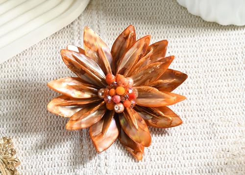 Image of AeraVida Water Lily Mother of Pearl Brooch Pin | Green, Tan Brown, Red, Orange and Rainbow Floral Statement Jewelry for Women | Clothes Accessories | Brooch Dress | Large Brooches