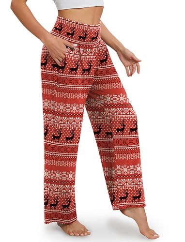 Image of Gracyoga Christmas Pajama Pants for Women Winter High Waist Wide Leg Yoga Pants Lounge Flowy Pants Trendy with Pockets L