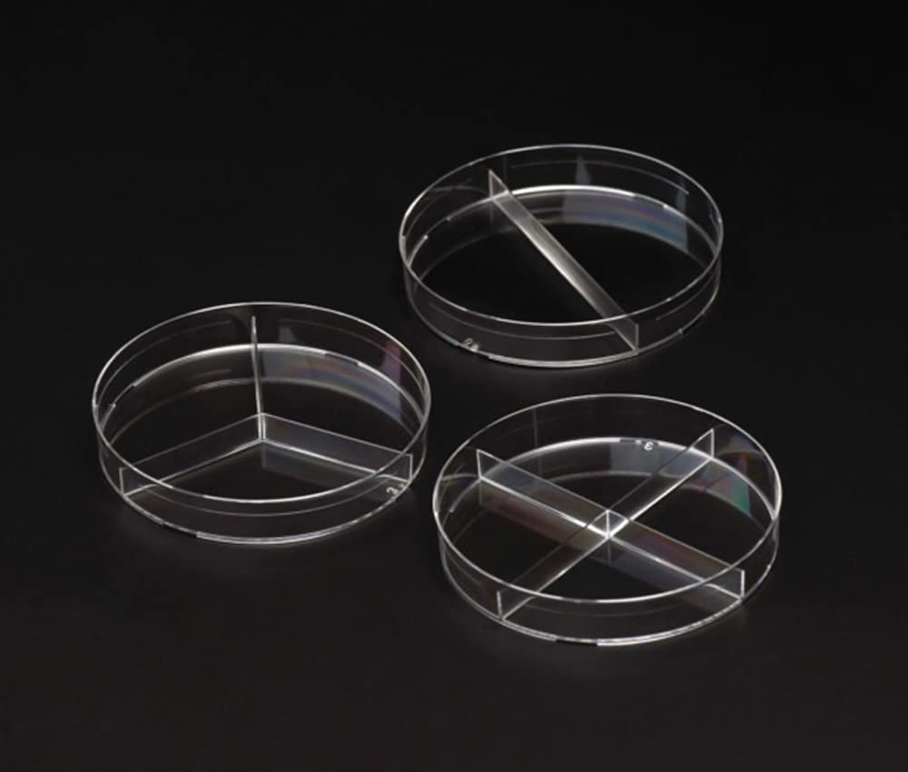 Celltreat 229683 Petri Dish, 3 Compartments, Sterile, 100 mm x 15 mm, 25 per Bag, Clear (Pack of 500)