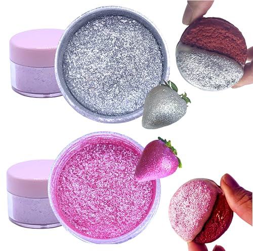 Valentine Edible Glitter Set (PINK/SILVER) Diamond dust Edible Glitter for cocktail bomb, prism powder edible glitter, Hologram Edible glitter shimmer/Diamond dust for cake decoration. 5gr each