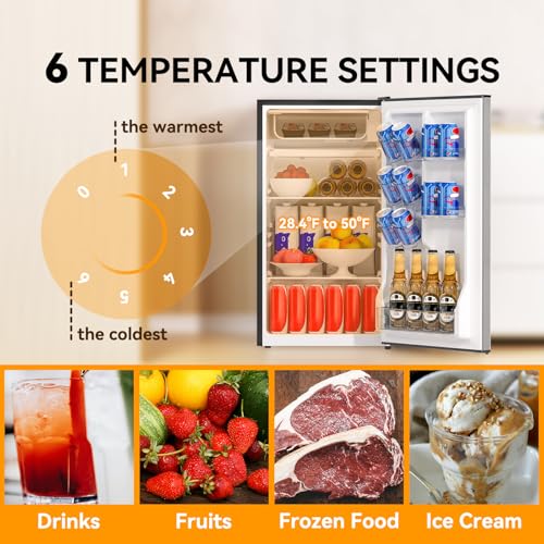 Frestec 3.2 Cu. Ft. Mini Fridge with Freezer Small Refrigerator, Mini fridge for Bedroom, Dorm, Single Door, Energy Saving, Low Noise, Mini Fridge for Office (Grey)