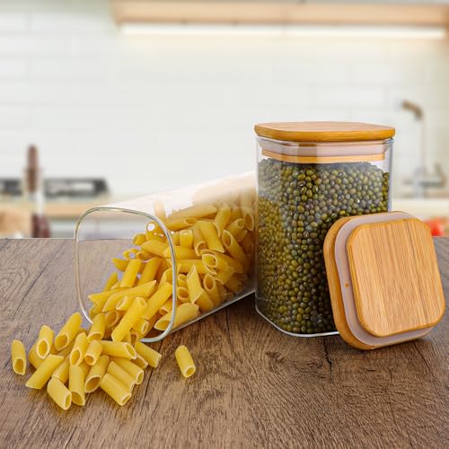12 Pack 600ml, 1200ml Glass Storage Jars with Bamboo Lids, Kitchen Storage Jars Canisters, Glass Storage Containers with Lids Airtight for Spice Coffee Tea Sugar kitchen Storage Organisation - Image 4