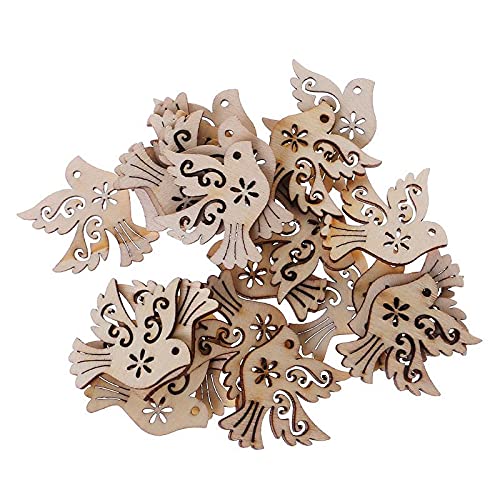 Koobysix 50pcs Holz Friedenstaube Verschönerung Holztaube Form Handwerk Tischdeko,Hochzeitdeko Streudeko DIY Handwerk Verzierungen Naturholzscheiben Cover