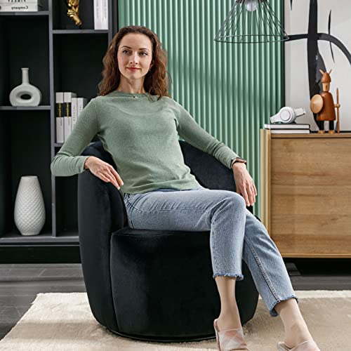 Kivenjaja Swivel Barrel Chair, Modern Velvet Upholstered 360°Swivel Accent Chairs, Small Round Comfy Armchair Single Sofa Chair For Nursery Living Room Bedroom (Velvet, Black) #TOP2