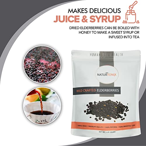 Naturtonix Whole Dried Elderberries, All Natural Immune Booster, Vegan, Gluten Free & Non-Gmo, Vitamin C, Sambucus Nigra, For Making Tea, Syrup, Jam & Gummies 1 Pound #TOP4
