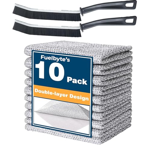 Fuelbyte 10 PCS Double Layered Dish Wash Cloth Non Scratch Steel Wire Dish Cloth Wet and Dry Dishwashing Rugs for Kitchen Accessories Items Cleaning Supplies for Sinks Counters