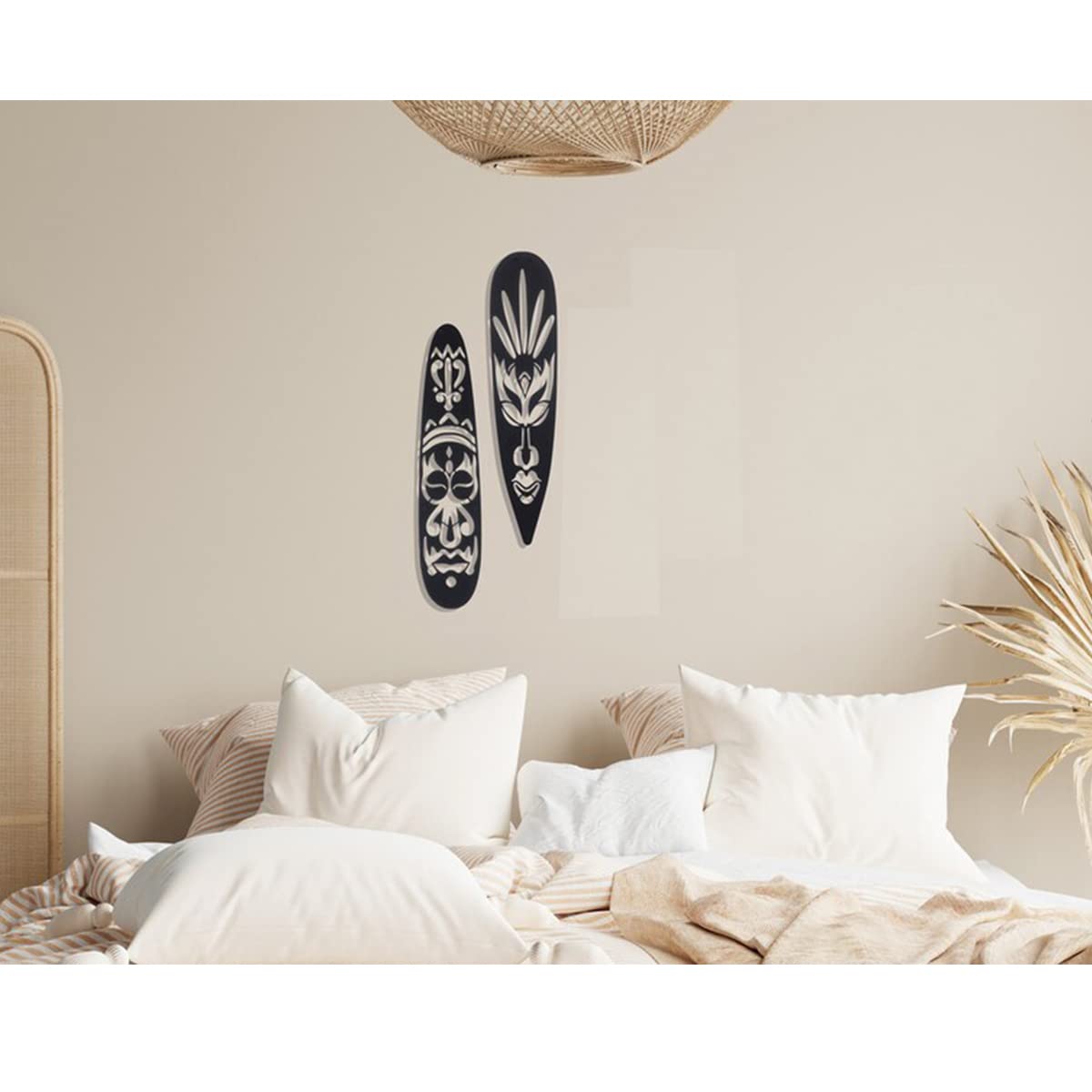 African Face 2 Pcs. Set Tribal People Wall Decor Home Room Office Indoor Decoration Antique Art- Black