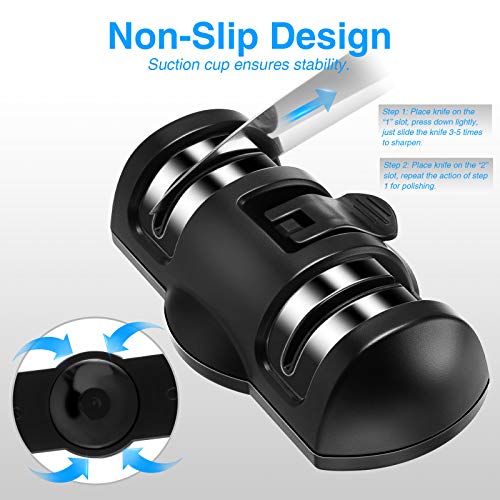 Kitchen Knife Sharpener, Manual Pocket Knife Sharpener with Suction Cup, 2-Step Knife Sharpening to Restore and Polish Blades - Thumbnail 3