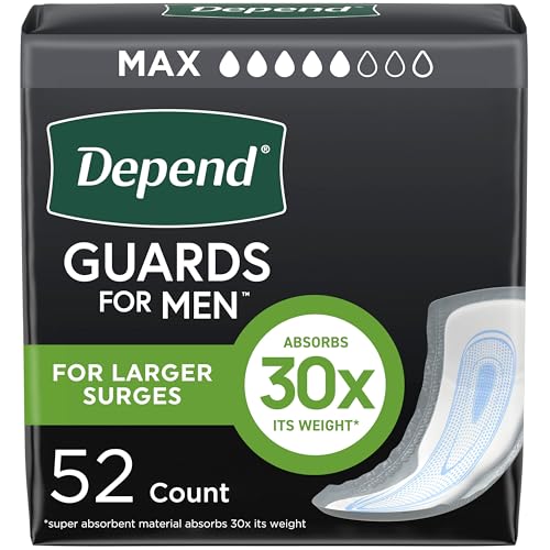 Image of Depend Original Guards Incontinence Pads for Men, Maximum Absorbency, 52 ct