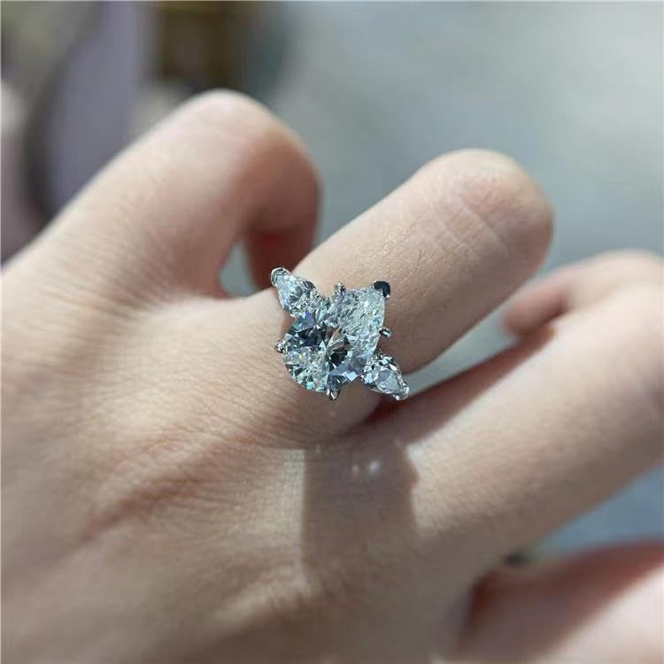 CIUFEWEK 925 Sterling Silver pear Shaped Water Drop Perfect Cut 3 Carat Sparkling Diamond Ring Tear CZ Cubic Zirconia Promise Love Halo Engagement Ring Confession Gift 8