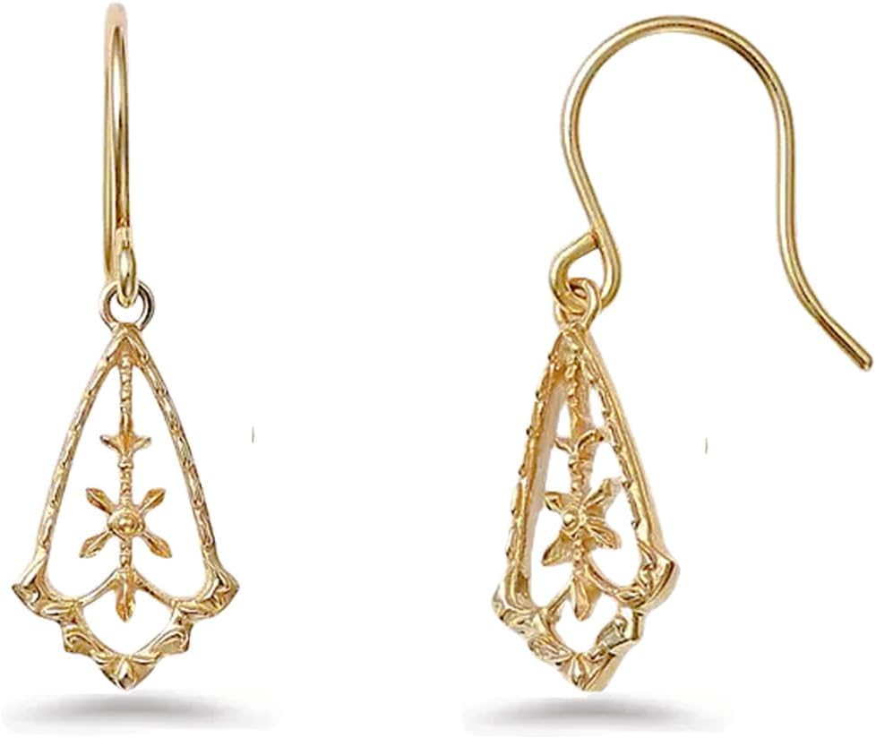 Vintage Geometric Hollow Dangle Earrings for Women, 925 Sterling Silver with 14K Gold Plating, Retro Diamond-Shaped Filigree, Lightweight & Elegant Jewelry Gift