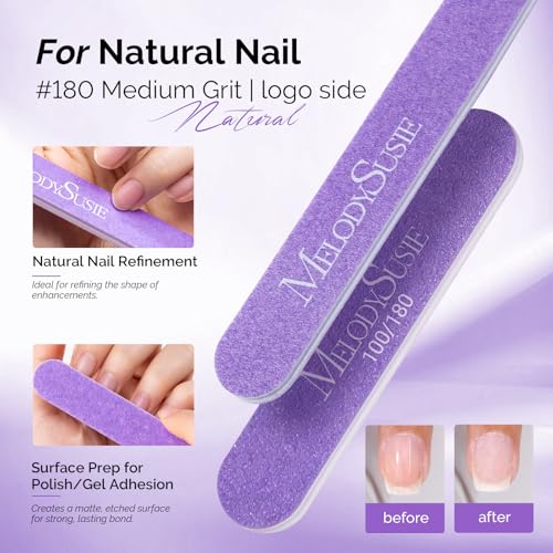 Image of MelodySusie 7Pcs Nail Files 100 /180 Grit, 2 Standard & 5 Mini Mixed-Shape Emery Boards for Acrylic, Gel and Natural Nails, Portable Travel Manicure Pedicure Shaping Tools Kit, Purple