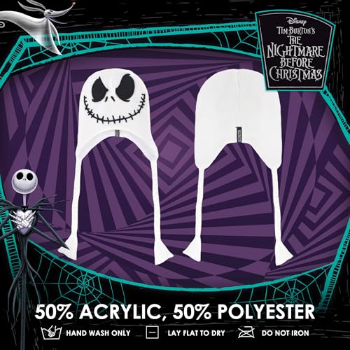 Image of Concept One Unisex Adult Disney the Nightmare Before Christmas Beanie Hat, Jack Skellington Peruvian Winter Knit Cap with Tassels