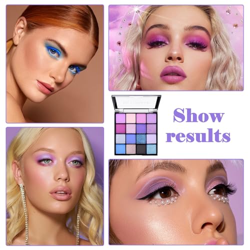 INBOLM Purple Blue Eyeshadow Palette, Eye Shadow Pallets for Women Glitter Matte Eye Shadows Pallet Eyeshadow Sparkle 16 Colours Eye Makeup Shimmer Long Lasting Highly Pigmented Palette for Girls Gift - Image 8