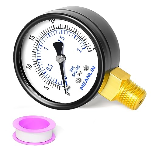 Image of MEANLIN MEASURE 0-30Psi Well Pump Pressure Gauge 1 /4 inch NPT 2 inch FACE DIAL for Pool Sand Filter Water Oil Air Pressure Test Lower Mount, with Teflon Tape